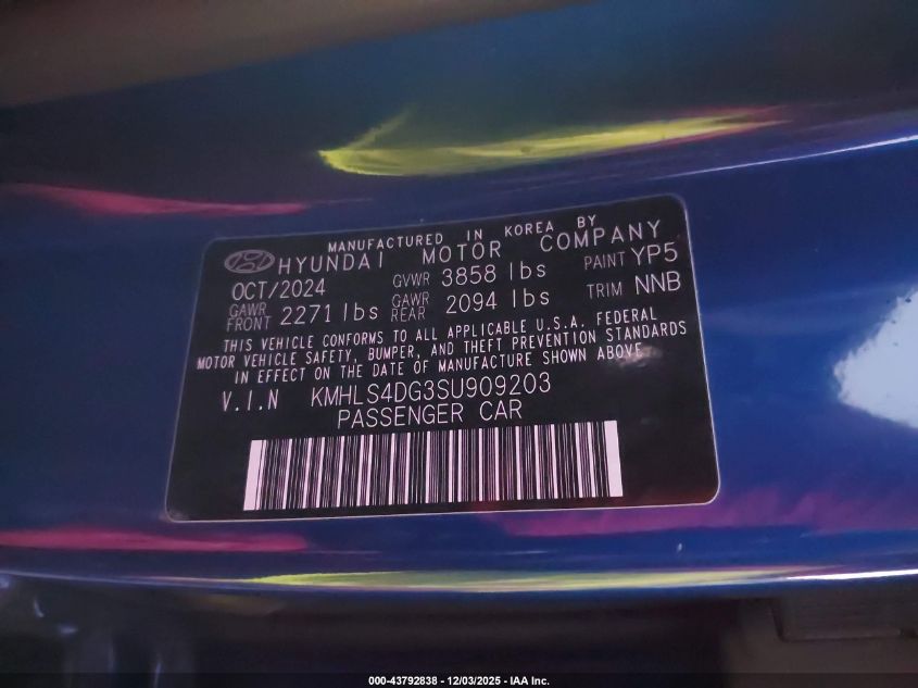 2025 Hyundai Elantra Limited VIN: KMHLP4DG6SU938275 Lot: 43792838