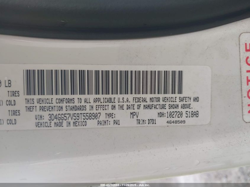 2009 Dodge Journey Sxt VIN: 3D4GG57V59T558907 Lot: 43792865