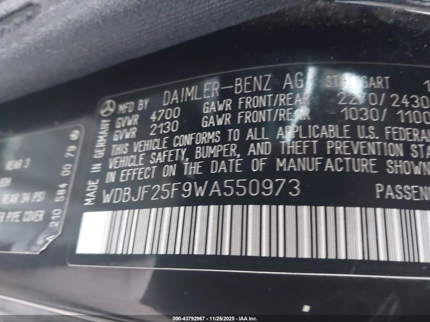 1998 Mercedes-Benz E 300 Diesel VIN: WDBJF25F9WA550973 Lot: 43792967