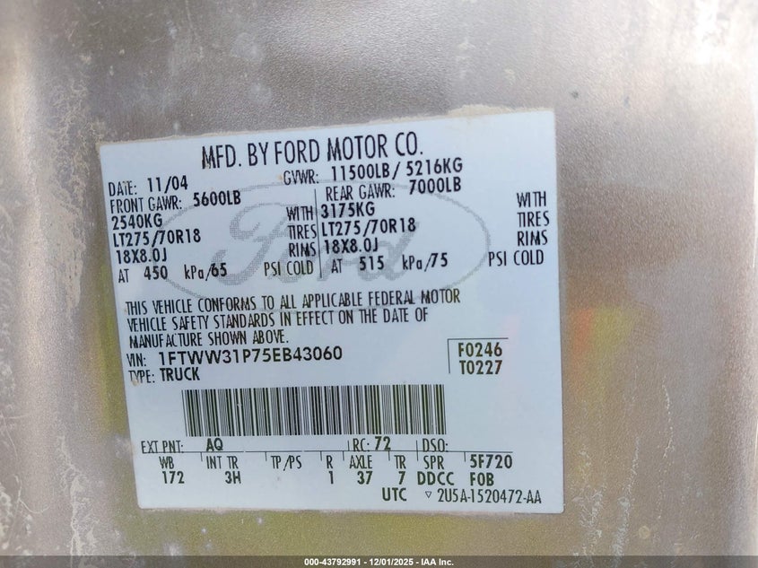 1FTWW31P75EB43060 2005 FORD F350 photo no. 8