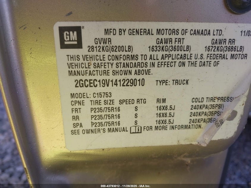 2004 Chevrolet Silverado 1500 Ls VIN: 2GCEC19V141229010 Lot: 43793012