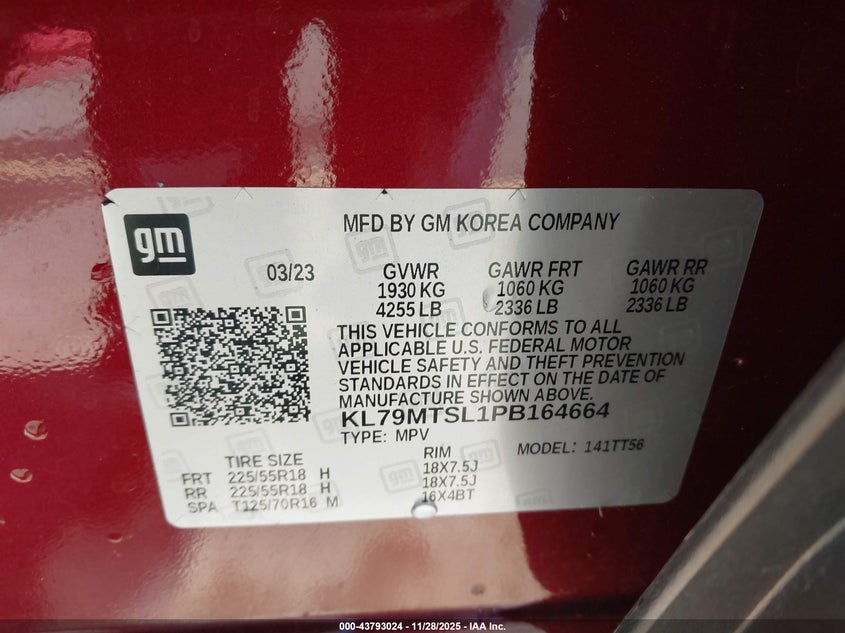 2023 Chevrolet Trailblazer Fwd Rs VIN: KL79MTSL1PB164664 Lot: 43793024