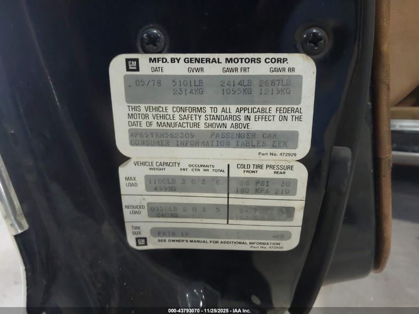 1978 Buick Lesabre VIN: 4P69Y8H562309 Lot: 43793070