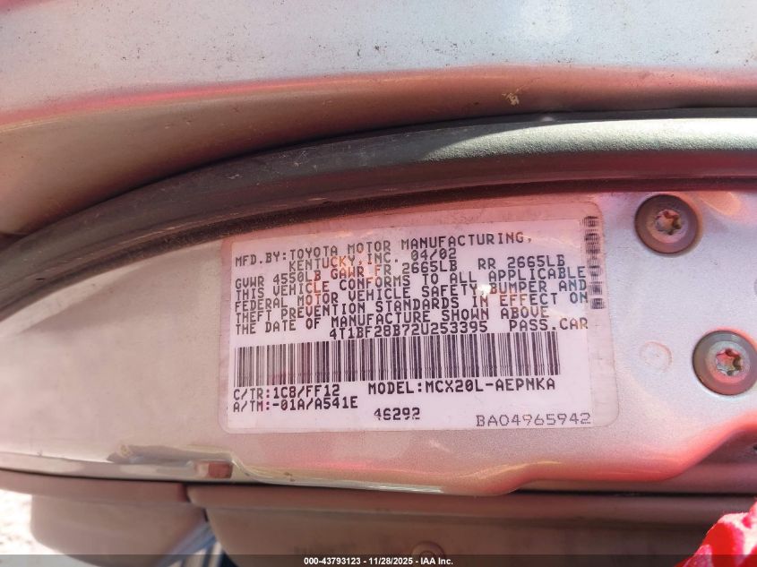 2002 Toyota Avalon Xl VIN: 4T1BF28B72U253395 Lot: 43793123