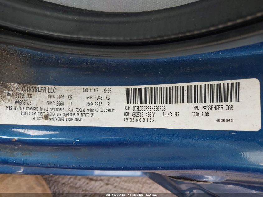 2008 Chrysler Sebring Touring VIN: 1C3LC55R78N300758 Lot: 43793169