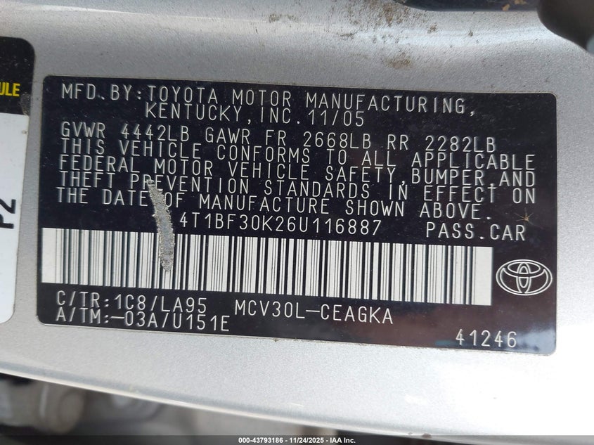 4T1BF30K26U116887 2006 TOYOTA CAMRY photo no. 9