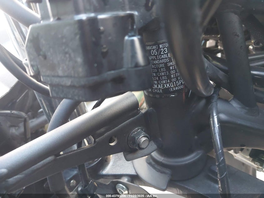 2023 Kawasaki Ex400 VIN: JKAEXKG15PDAS3947 Lot: 43793206