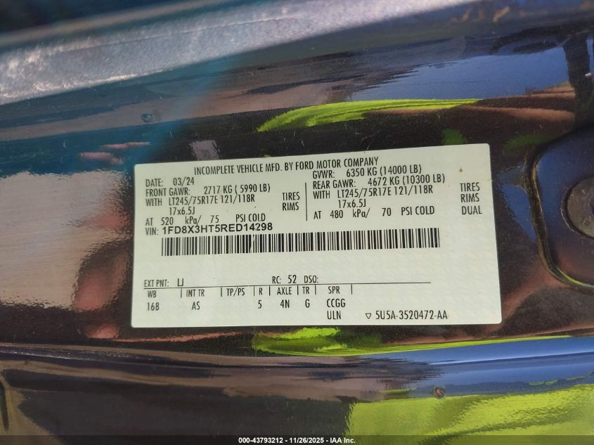 2024 Ford F-350 Chassis Xl VIN: 1FD8X3HT5RED14298 Lot: 43793212