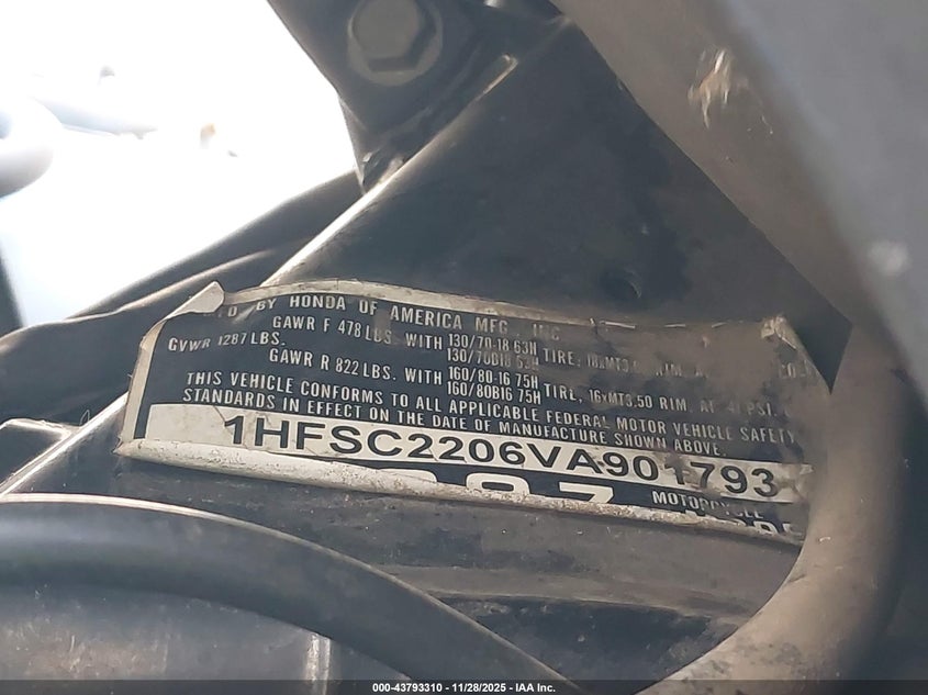 1997 Honda Gl1500 A/2 VIN: 1HFSC2206VA901793 Lot: 43793310