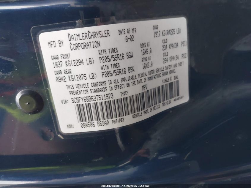 2005 Chrysler Pt Cruiser Touring VIN: 3C4FY58B35T527191 Lot: 43793380