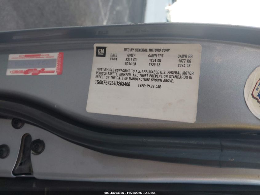 2004 Cadillac Deville Dts VIN: 1G6KF57934U203460 Lot: 43793396