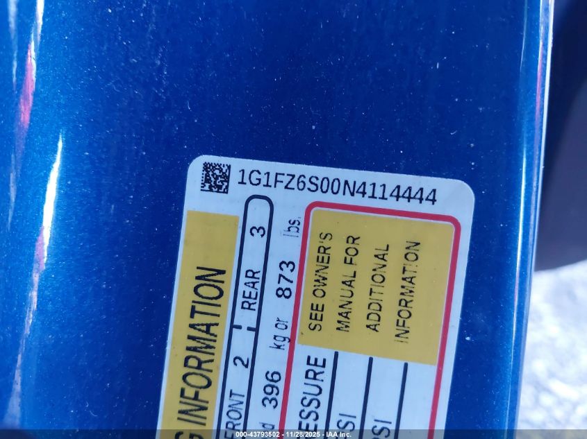 2022 Chevrolet Bolt Euv Fwd Premier VIN: 1G1FZ6S00N4114444 Lot: 43793502