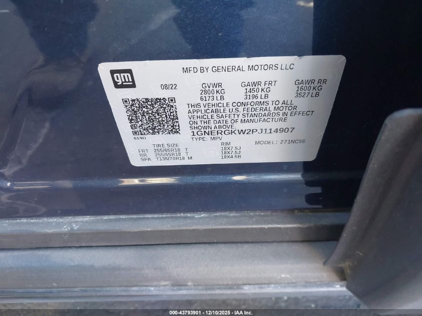 2023 Chevrolet Traverse Fwd Lt Cloth VIN: 1GNERGKW2PJ114907 Lot: 43793901