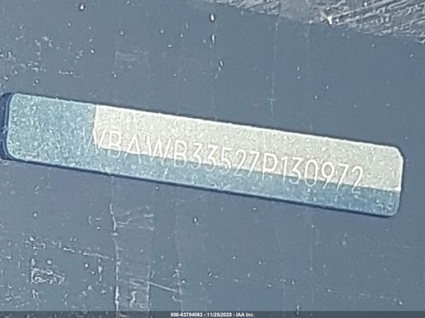 2007 BMW 328I VIN: WBAWB33527P130972 Lot: 43794063