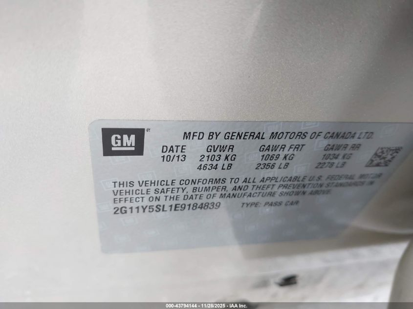 2014 Chevrolet Impala 1Ls VIN: 2G11Y5SL1E9184839 Lot: 43794144