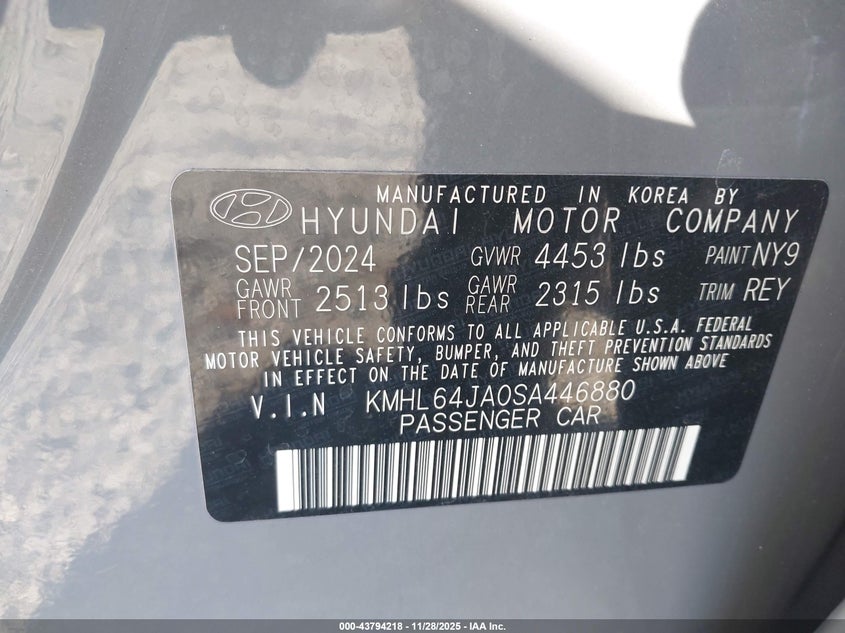 2025 Hyundai Sonata Sel VIN: KMHL64JA0SA446880 Lot: 43794218