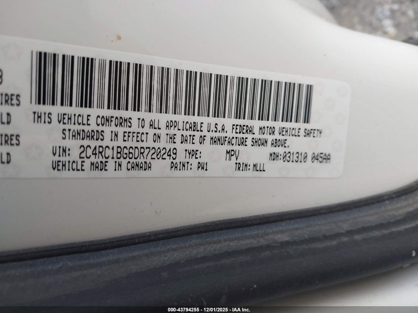 2013 Chrysler Town & Country Touring VIN: 2C4RC1BG6DR720249 Lot: 43794255