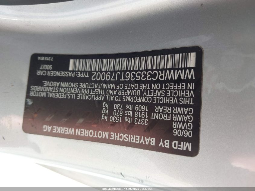 2006 Mini Cooper VIN: WMWRC33536TJ79002 Lot: 43794333