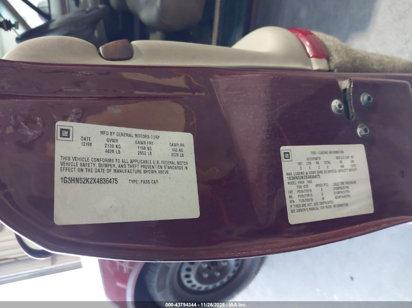 1999 Oldsmobile Eighty-Eight Ls VIN: 1G3HN52K2X4836475 Lot: 43794344