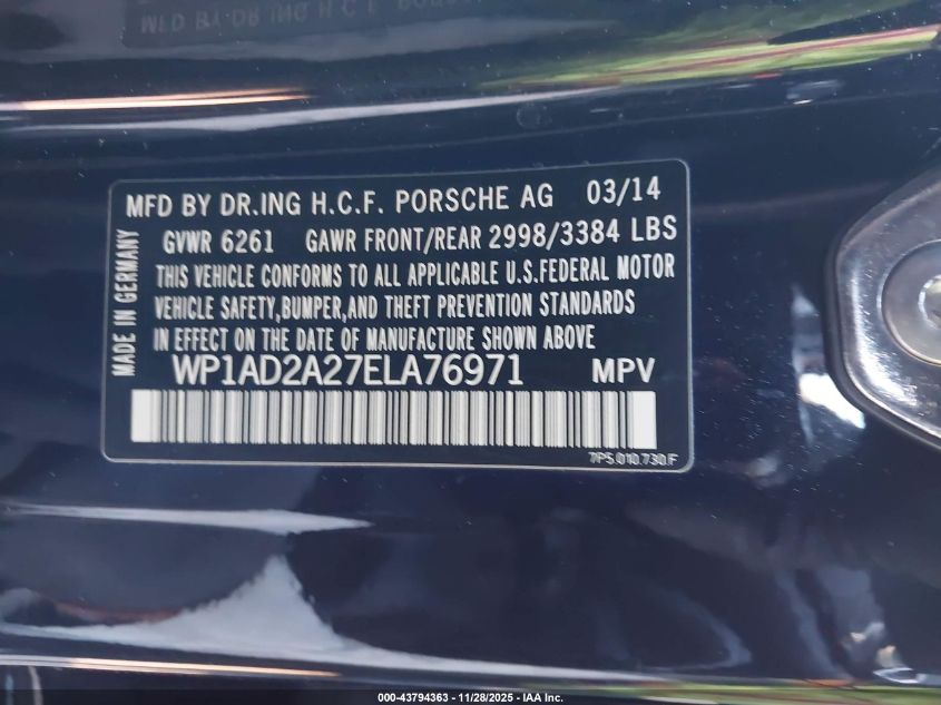 2014 Porsche Cayenne Gts VIN: WP1AD2A27ELA76971 Lot: 43794363