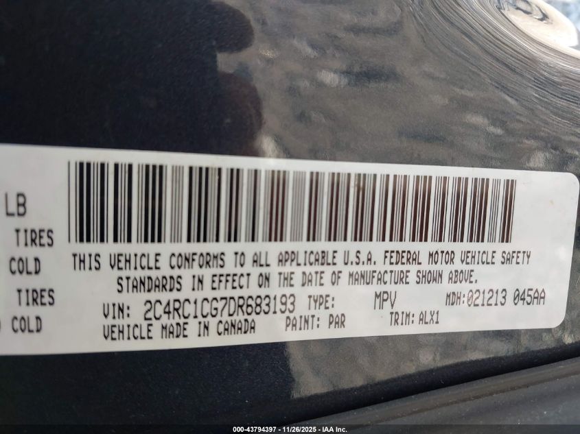 2013 Chrysler Town & Country Touring-L VIN: 2C4RC1CG7DR683193 Lot: 43794397