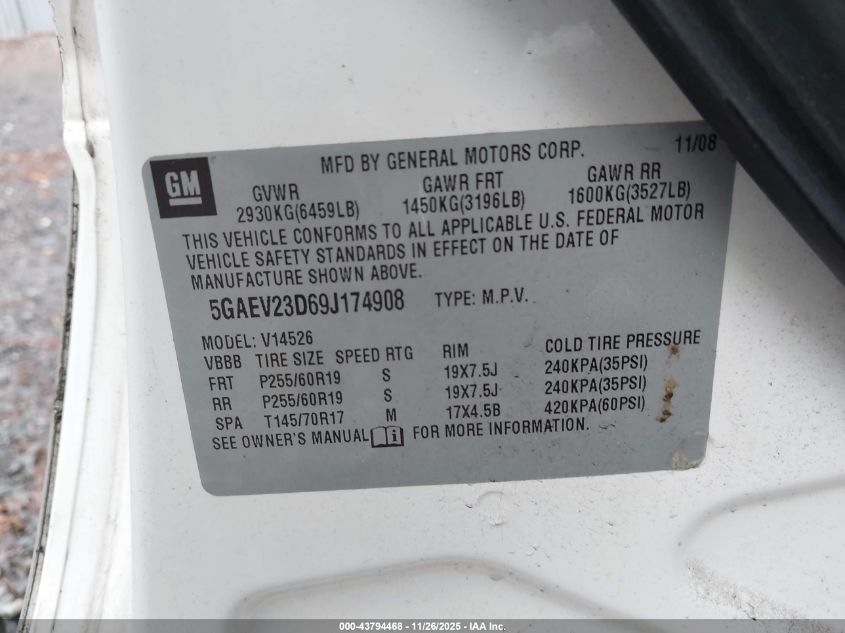 2009 Buick Enclave Cxl VIN: 5GAEV23D69J174908 Lot: 43794468