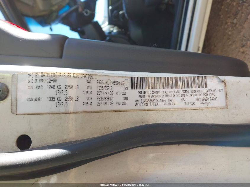 2001 Jeep Grand Cherokee Limited VIN: 1J4GW58N81C611074 Lot: 43794576