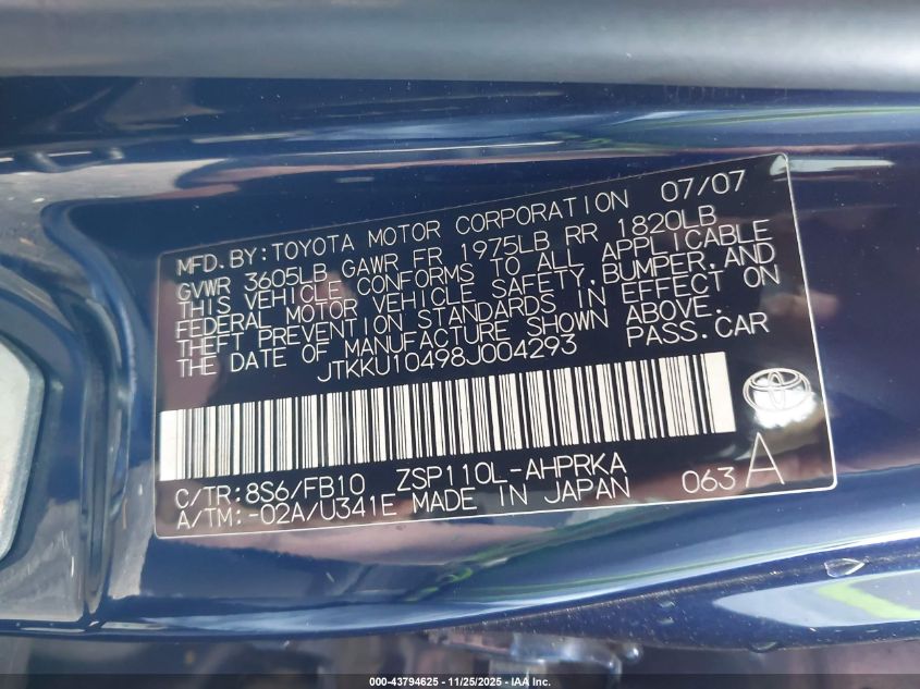 2008 Scion Xd VIN: JTKKU10498J004293 Lot: 43794625