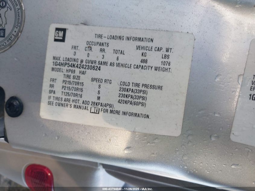 2002 Buick Lesabre Custom VIN: 1G4HP54K424230624 Lot: 43794840