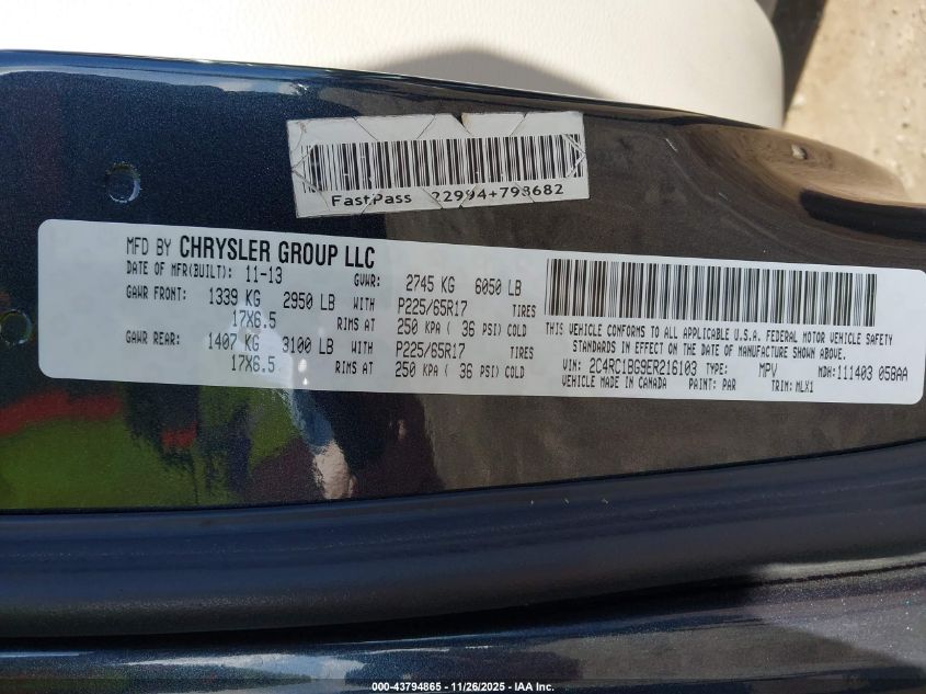 2014 Chrysler Town & Country Touring VIN: 2C4RC1BG9ER216103 Lot: 43794865