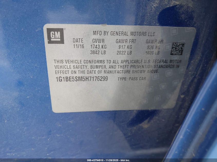 2017 Chevrolet Cruze Lt Auto VIN: 1G1BE5SM5H7176299 Lot: 43794918
