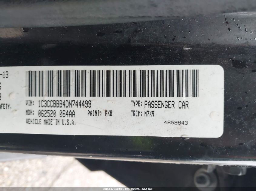 2013 Chrysler 200 Touring VIN: 1C3CCBBB4DN744499 Lot: 43795010