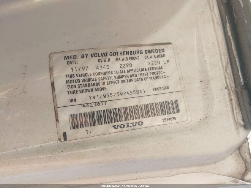 1998 Volvo V70 VIN: YV1LW5575W2455061 Lot: 43795152