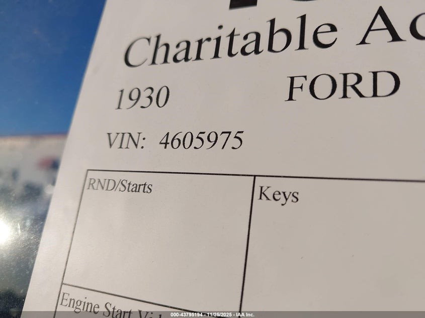 1930 Ford Model T VIN: 4605975 Lot: 43795194