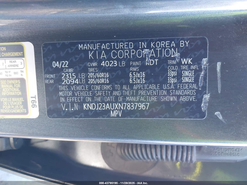 2022 Kia Soul Lx VIN: KNDJ23AUXN7837967 Lot: 43795195