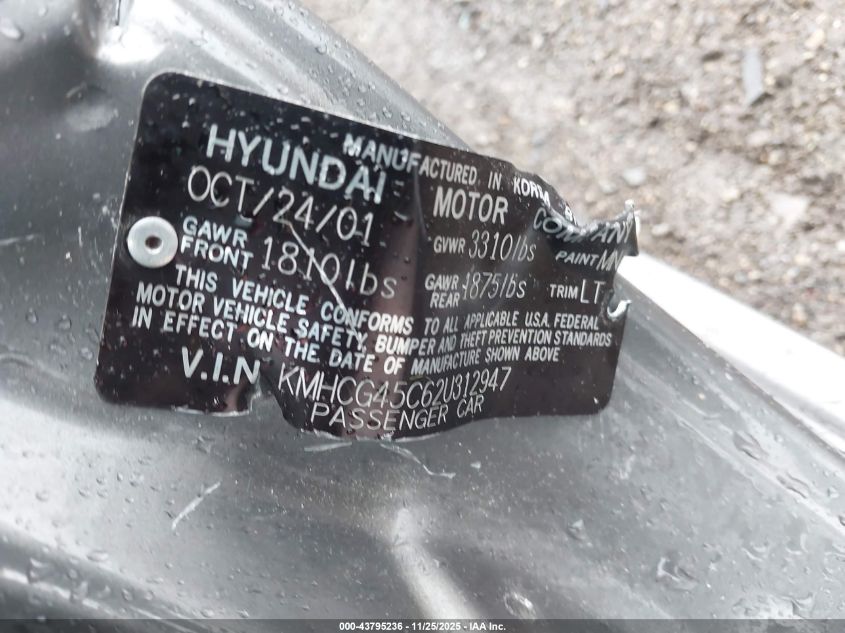 2002 Hyundai Accent Gl VIN: KMHCG45C62U312947 Lot: 43795236