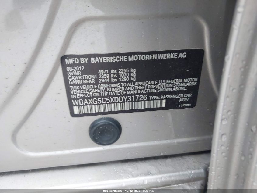 2013 BMW 528I VIN: WBAXG5C5XDDY31726 Lot: 43795320