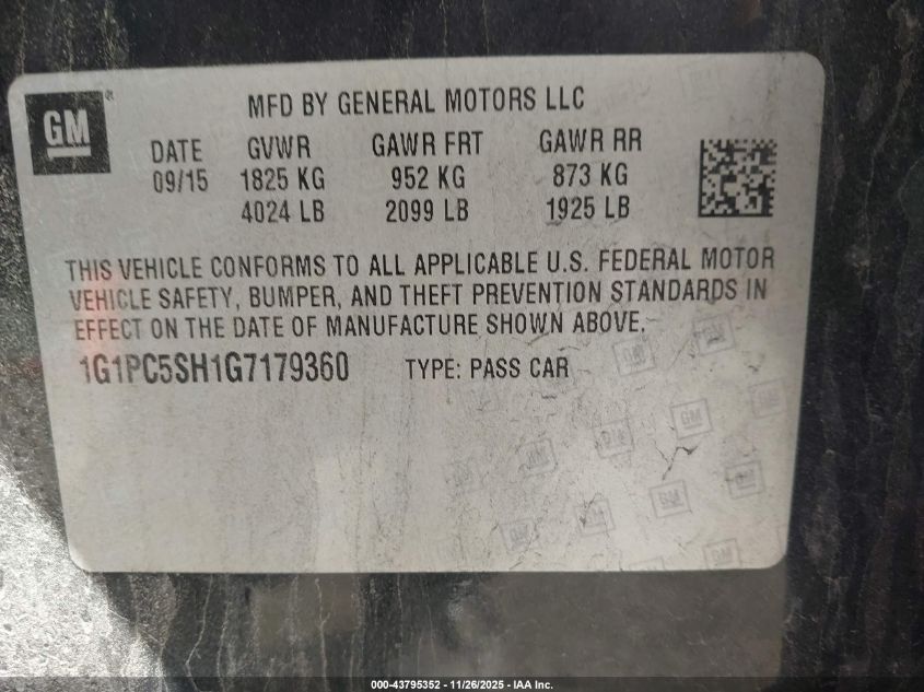 2016 Chevrolet Cruze Limited Ls Auto VIN: 1G1PC5SH1G7179360 Lot: 43795352