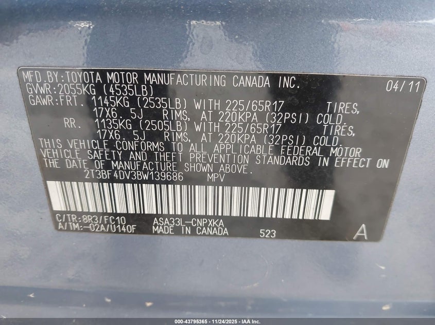 2T3BF4DV3BW139686 2011 TOYOTA RAV 4 photo no. 9