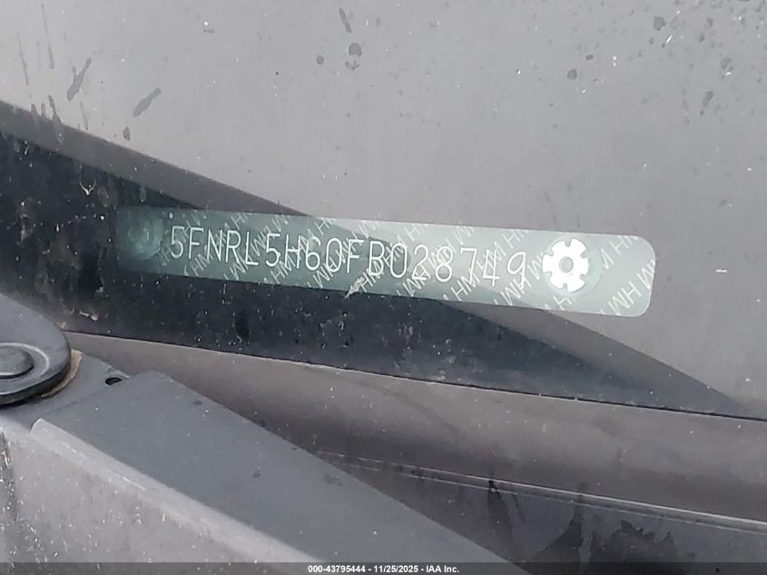 2015 Honda Odyssey Ex-L VIN: 5FNRL5H60FB028749 Lot: 43795444