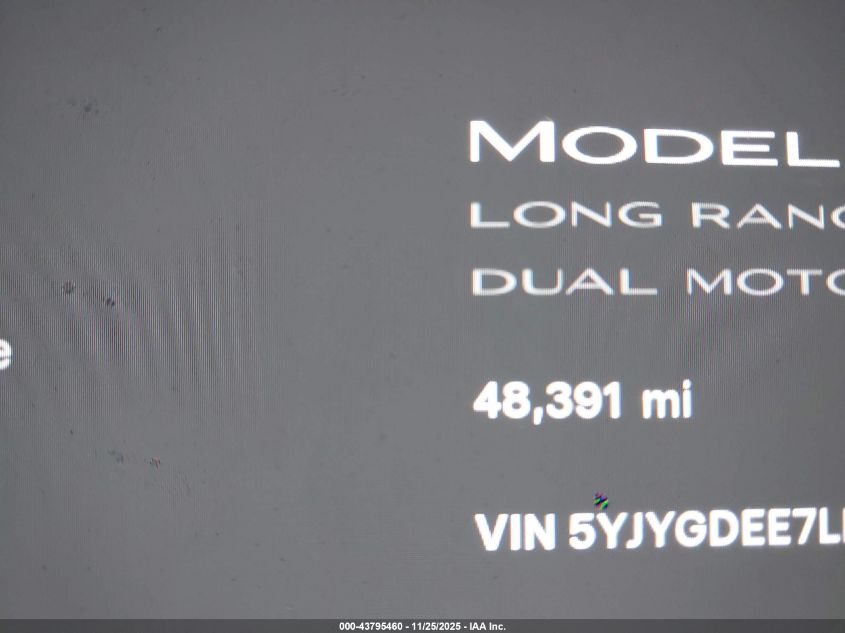 2020 Tesla Model Y Long Range Dual Motor All-Wheel Drive VIN: 5YJYGDEE7LF053326 Lot: 43795460