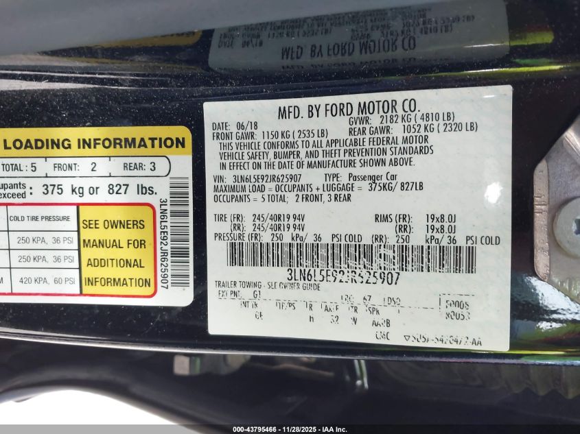 2018 Lincoln Mkz Reserve VIN: 3LN6L5E92JR625907 Lot: 43795466