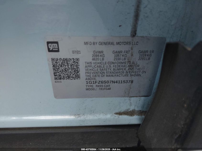 2022 Chevrolet Bolt Euv Fwd Premier VIN: 1G1FZ6S07N4115378 Lot: 43795564