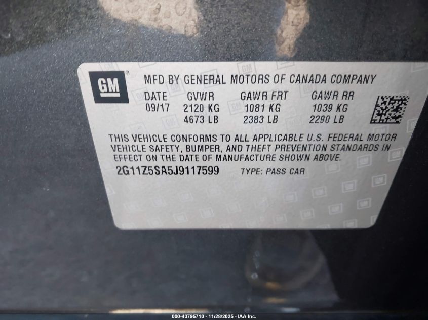 2018 Chevrolet Impala Ls VIN: 2G11Z5SA5J9117599 Lot: 43795710