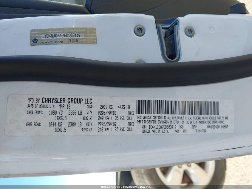 2014 Jeep Compass Latitude VIN: 1C4NJCEA7ED503417 Lot: 43795732
