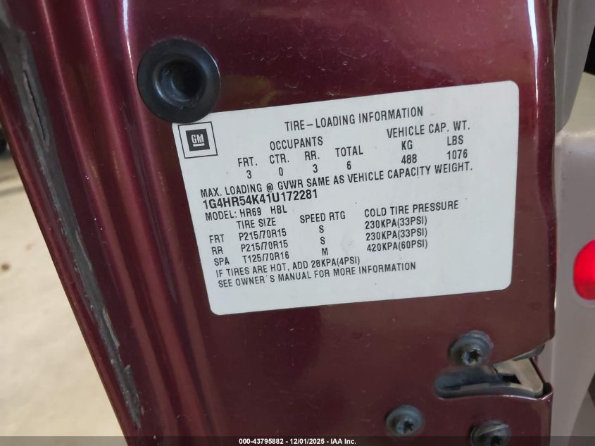 2001 Buick Lesabre Limited VIN: 1G4HR54K41U172281 Lot: 43795882