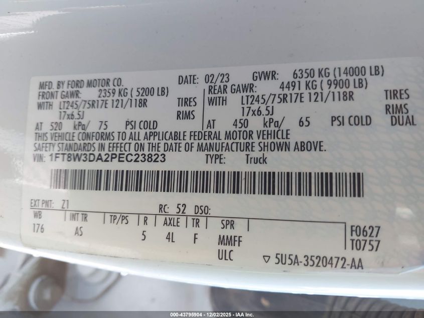 2023 Ford F-350 Xl VIN: 1FT8W3DA2PEC23823 Lot: 43795904