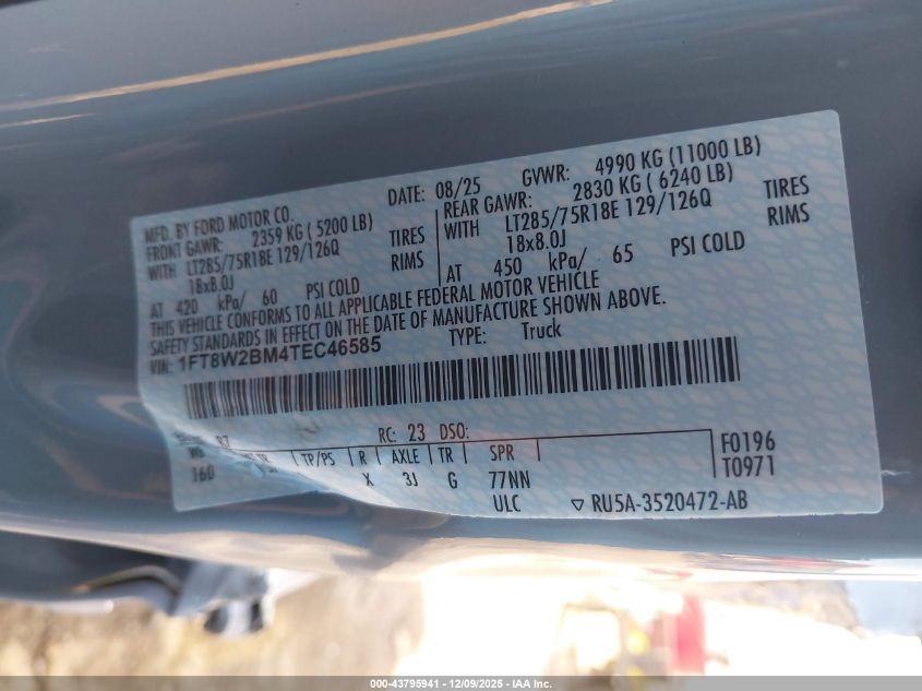 2026 Ford F-250 King Ranch VIN: 1FT8W2BM4TEC46585 Lot: 43795941