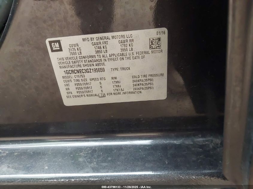 2016 Chevrolet Silverado 1500 Ls VIN: 1GCRCNEC3GZ195659 Lot: 43796133