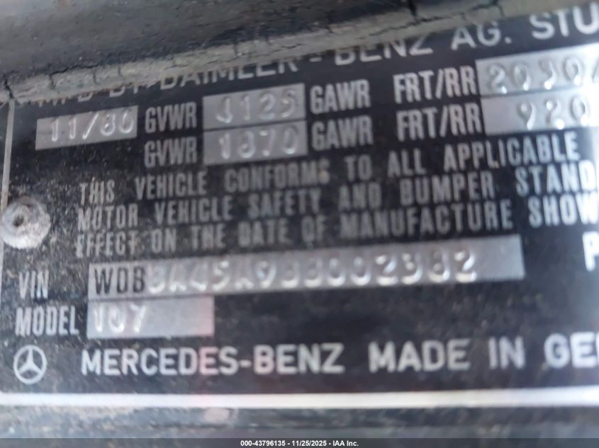 1981 Mercedes-Benz 380 Sl VIN: WDBBA45A9BB002382 Lot: 43796135